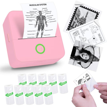 Vicbear Mini Sticker Printer Sticker Maker Machine Printer with 10 Sticker Paper Rolls Mini Printer Sticker Maker for Labels/Notes Inkless Thermal Portable Printer for Phone/Tablet Pink