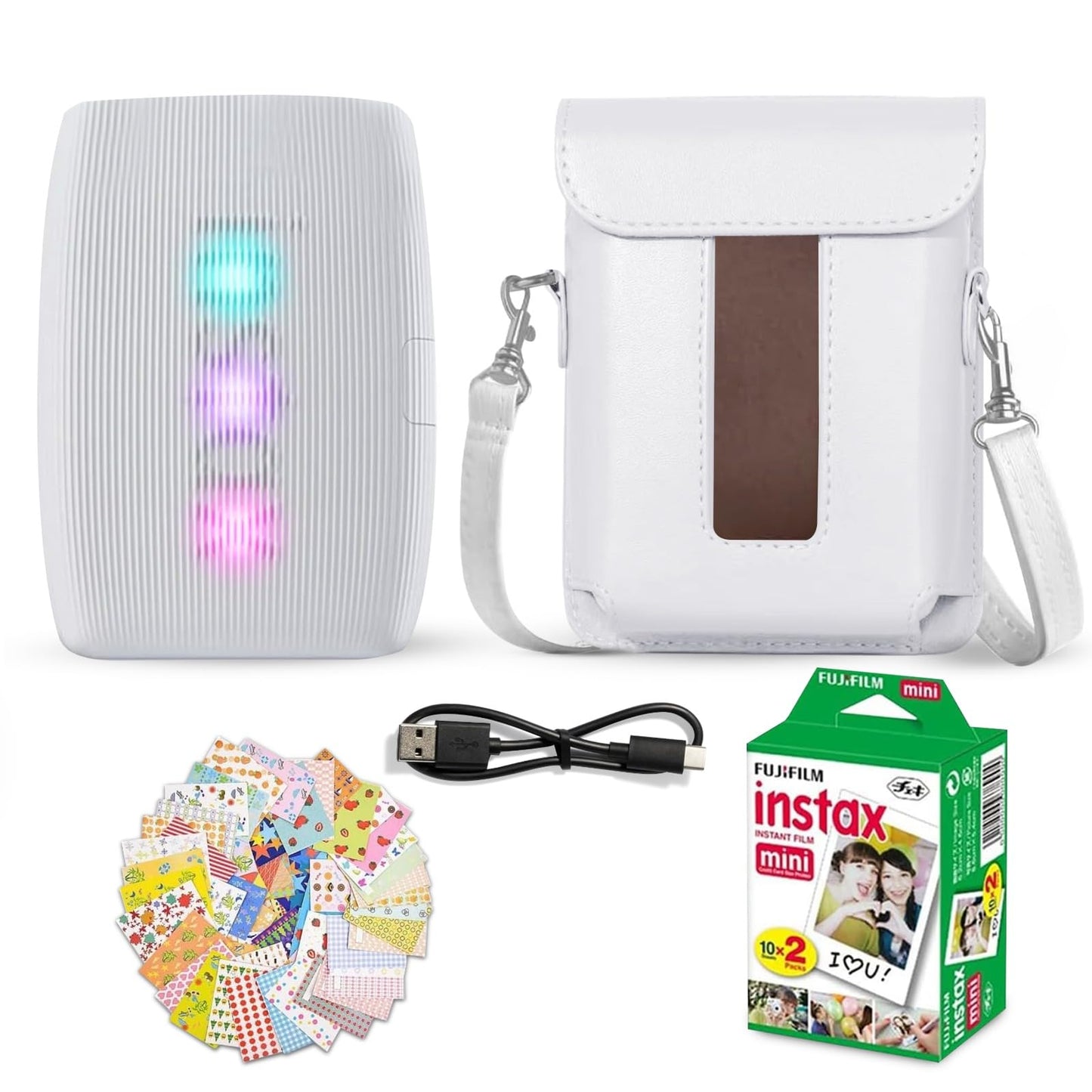 Fujifilm Instax Mini Link 3 Smartphone Printer Clay White + Fuji Film Value Pack (20 Sheets)+ Shutter Accessories Bundle Incl. Protective Case 20 Sticker Frames USB Type C Cable